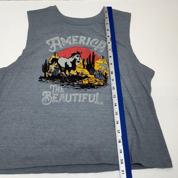 Willow Trails America The Beautiful Tank Top Small Horse Graphic Heather Gray - Picture 5 of 5